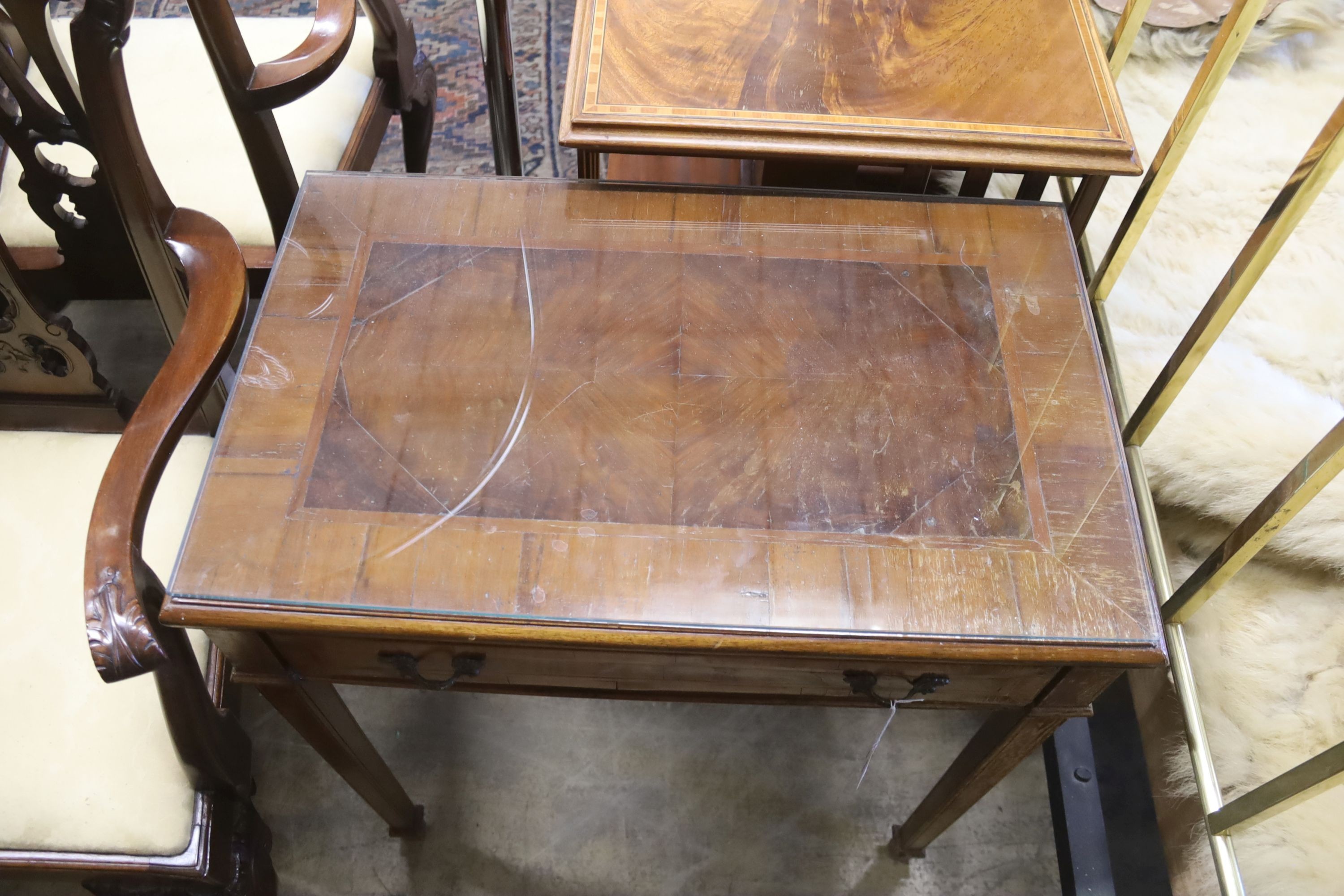 A 19th century Italian walnut side table, width 68cm, depth 42cm, height 74cm